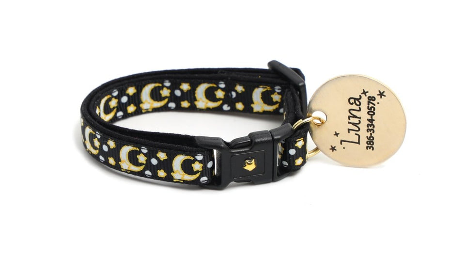 Gold Moons and Stars on Black V2 Cat Collar, view 5