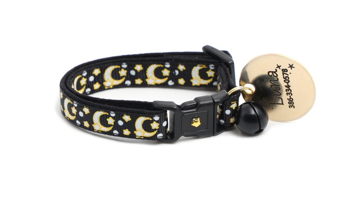 Gold Moons and Stars on Black V2 Cat Collar - Pets Perfect