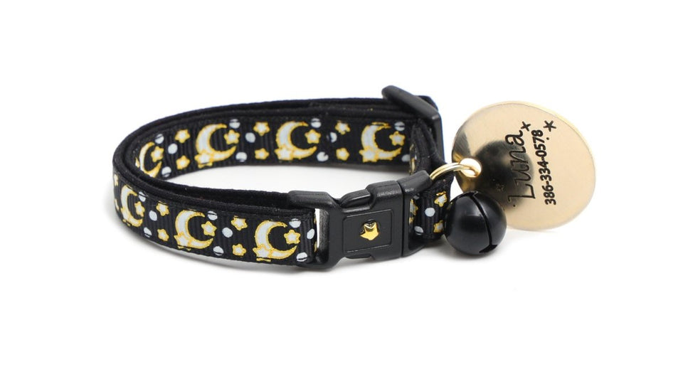 Gold Moons and Stars on Black V2 Cat Collar, view 6