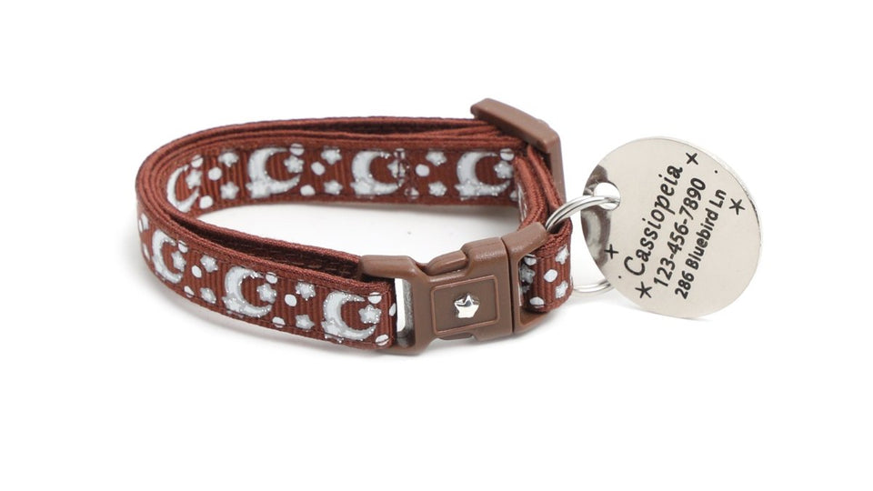Silver Moons and Stars on Brown Cat Collar, view 9