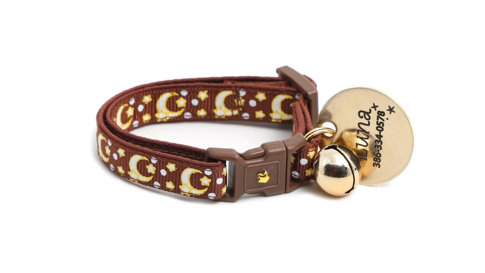 Gold Moons and Stars on Brown Cat Collar, view 5