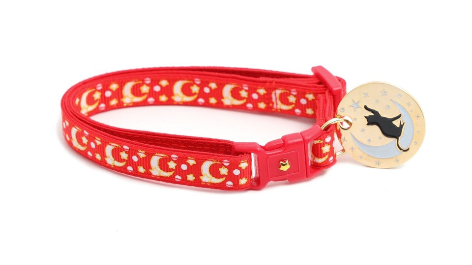 Gold Moons and Stars on Bright Red Cat Collar, view 4