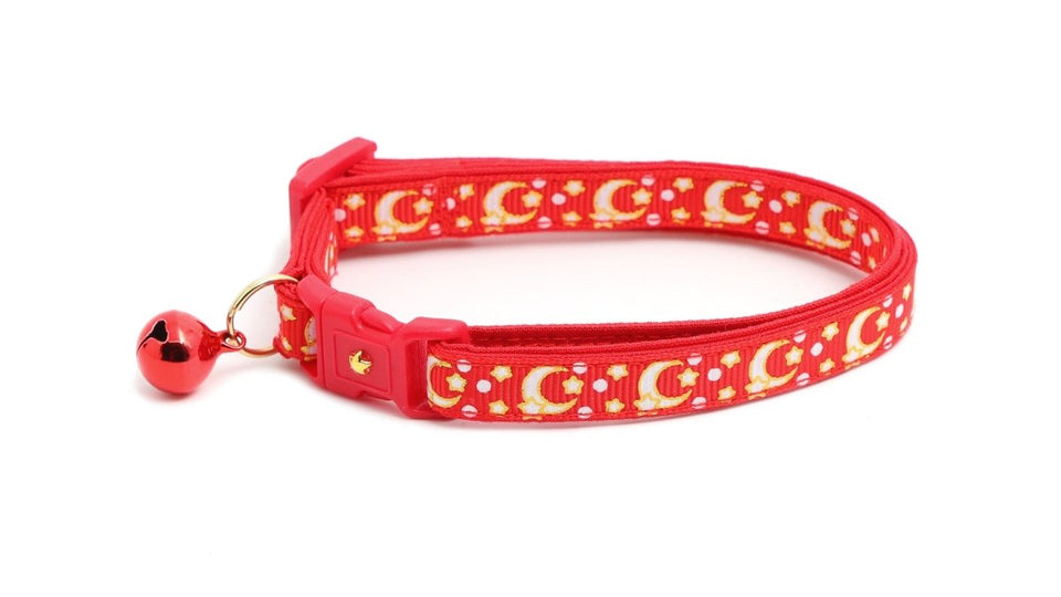 Gold Moons and Stars on Bright Red Cat Collar, view 3