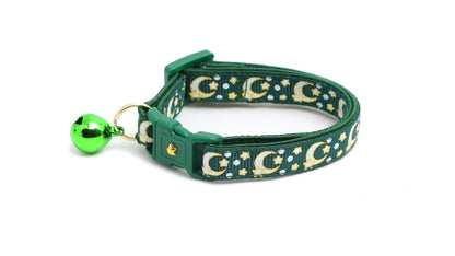 Gold Moons and Stars on Dark Green Cat Collar - Pets Perfect