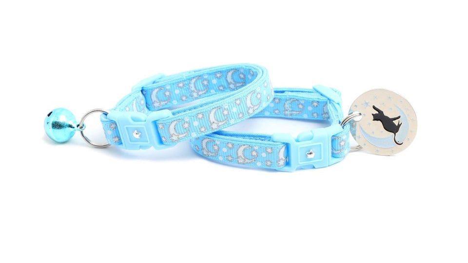 Pugs2Persians Glow-in-the-Dark Cat Collar, Large (10 lbs & up)/Blank Moon Charm, view 2