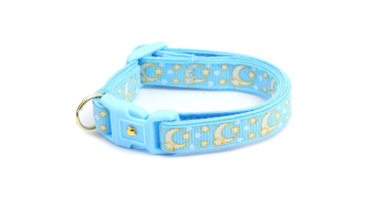 Gold Moons and Stars on Powder Blue Cat Collar - Pets Perfect
