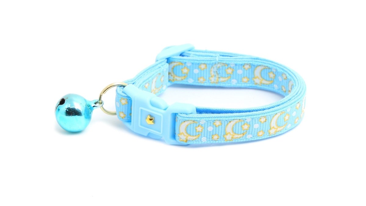 Gold Moons and Stars on Powder Blue Cat Collar - Pets Perfect