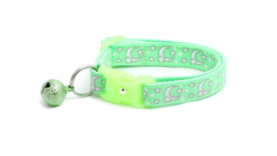 Silver Moons and Stars on Mint Green Cat Collar, view 2