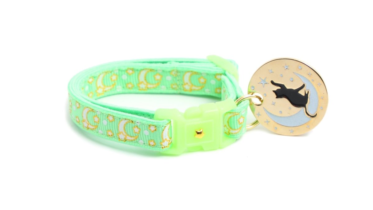 Gold Moons and Stars on Mint Green Cat Collar - Pets Perfect
