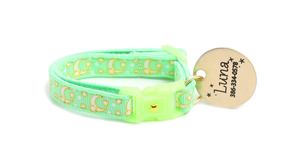 Gold Moons and Stars on Mint Green Cat Collar, view 4