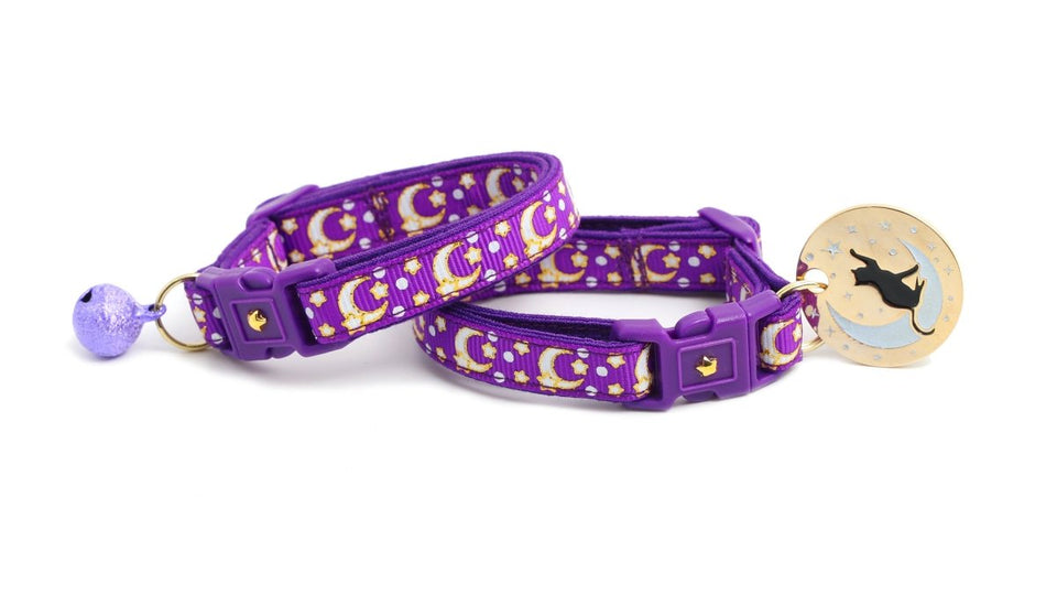 Gold Moons and Stars on Purple Cat Collar, view 5