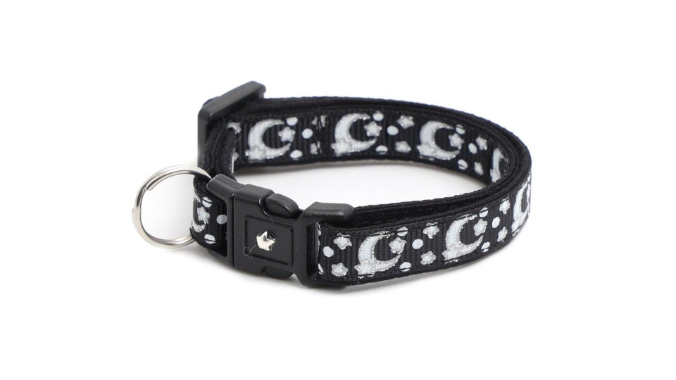 Silver Moons and Stars on Black Cat Collar, view 9