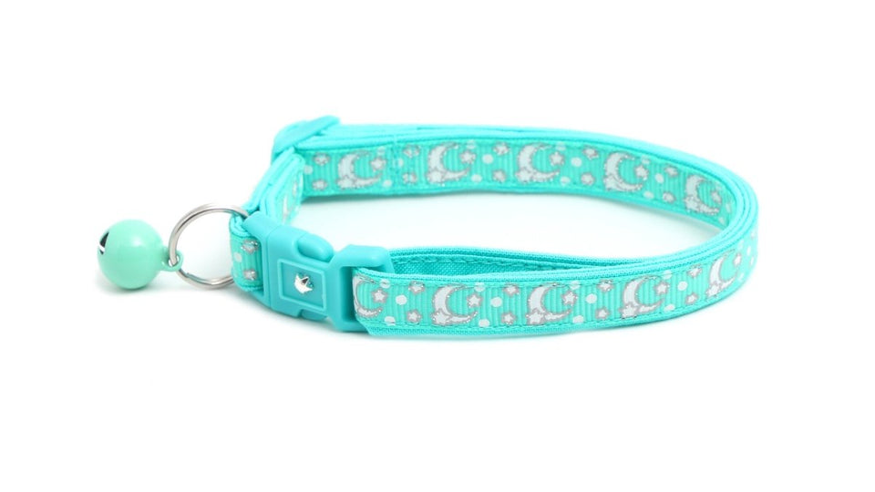 Silver Moons and Stars on Aqua Cat Collar, view 5