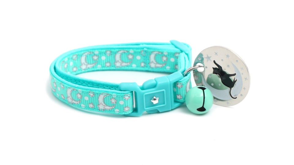 Silver Moons and Stars on Aqua Cat Collar, view 7