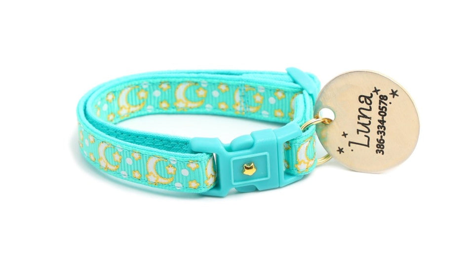 Gold Moons and Stars on Aqua V2 Cat Collar, view 9