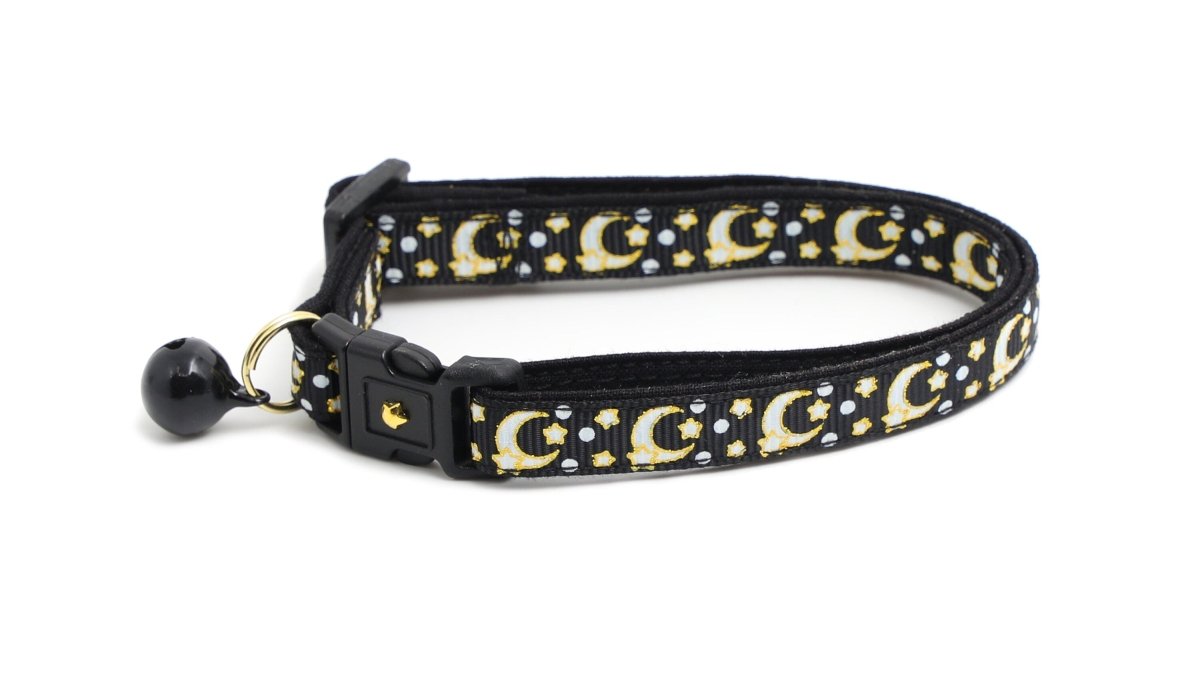 Gold Moons and Stars on Black V2 Cat Collar - Pets Perfect