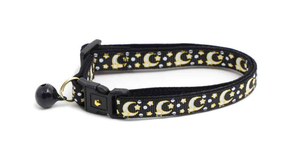 Gold Moons and Stars on Black V2 Cat Collar, view 2