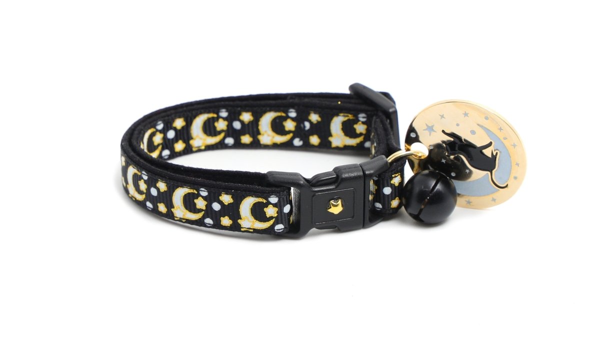 Gold Moons and Stars on Black V2 Cat Collar - Pets Perfect