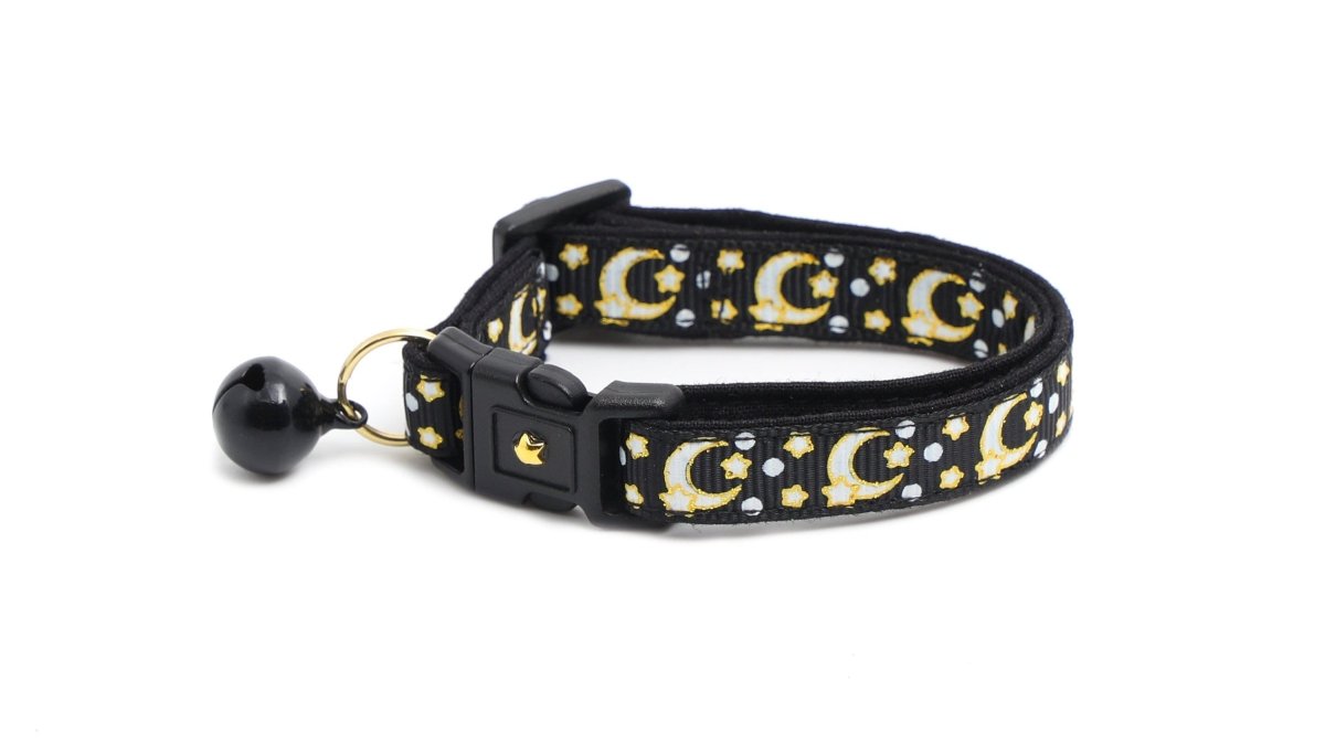 Gold Moons and Stars on Black V2 Cat Collar - Pets Perfect