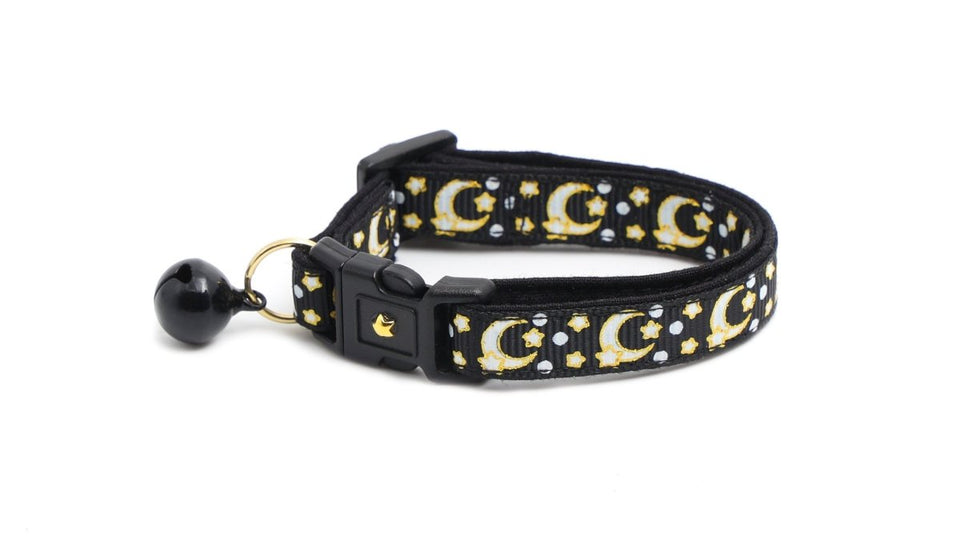 Gold Moons and Stars on Black V2 Cat Collar, view 7