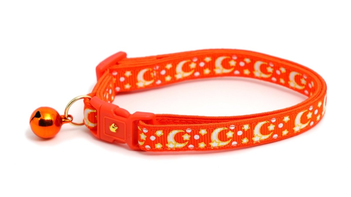 Gold Moons and Stars on Orange Cat Collar - Pets Perfect