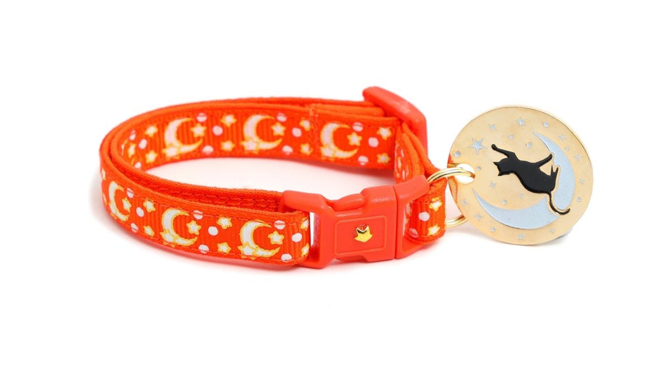 Gold Moons and Stars on Orange Cat Collar, view 6