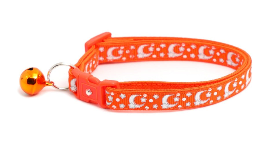 Silver Moons and Stars on Orange Cat Collar, view 4