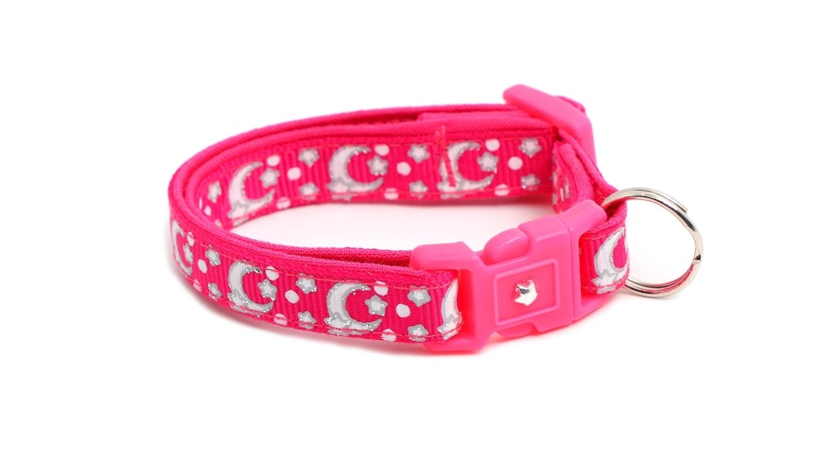 Silver Moons and Stars on Hot Pink Cat Collar - Pets Perfect