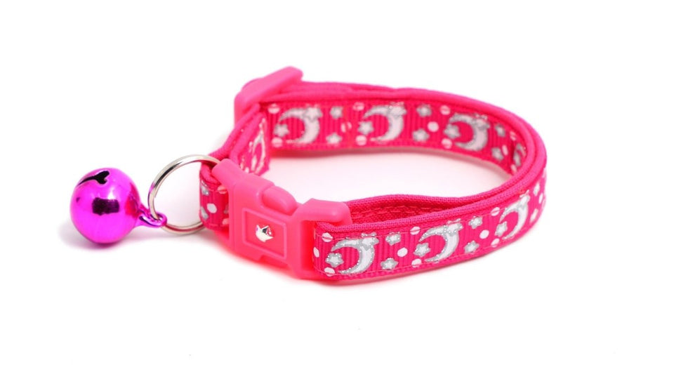 Silver Moons and Stars on Hot Pink Cat Collar, view 2