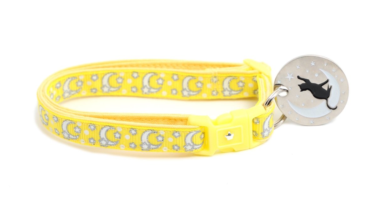 Silver Moons and Stars on Yellow Cat Collar - Pets Perfect