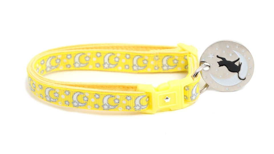 Silver Moons and Stars on Yellow Cat Collar, view 3