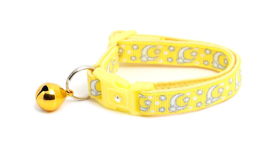 Silver Moons and Stars on Yellow Cat Collar, view 2