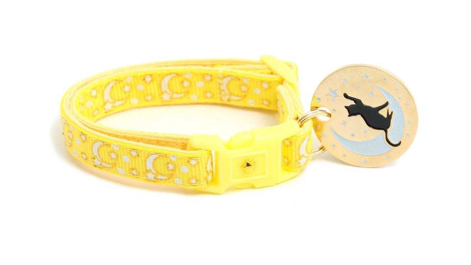 Gold Moons and Stars on Yellow Cat Collar, view 2