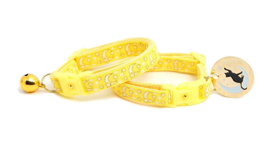 Gold Moons and Stars on Yellow Cat Collar, view 3