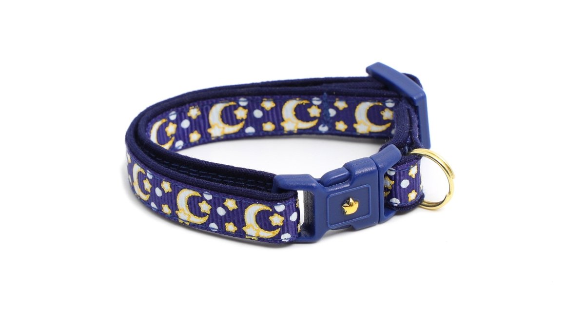 Gold Moons and Stars on Navy Blue Cat Collar - Pets Perfect