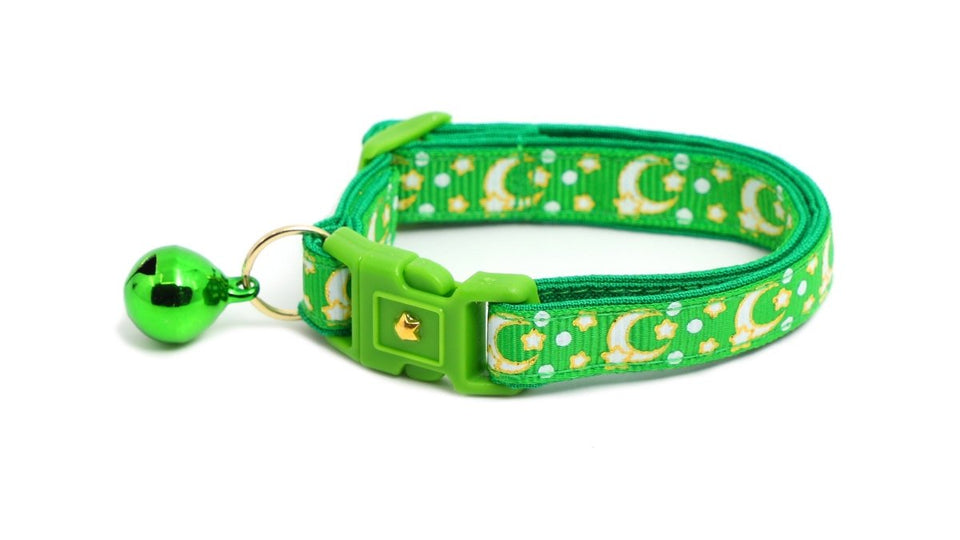 Gold Moons and Stars on Kelly Green Cat Collar, view 8