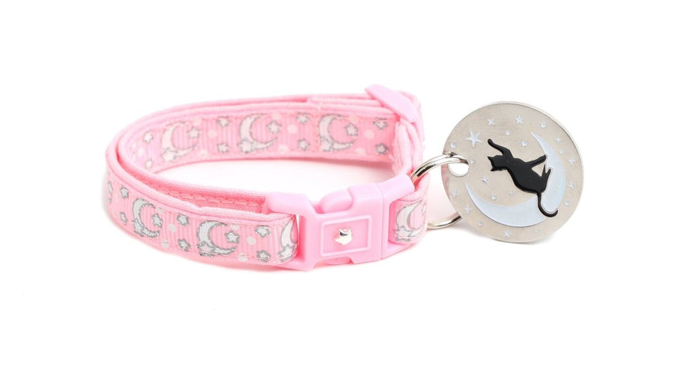 Silver Moons and Stars on Powder Pink Cat Collar, view 6