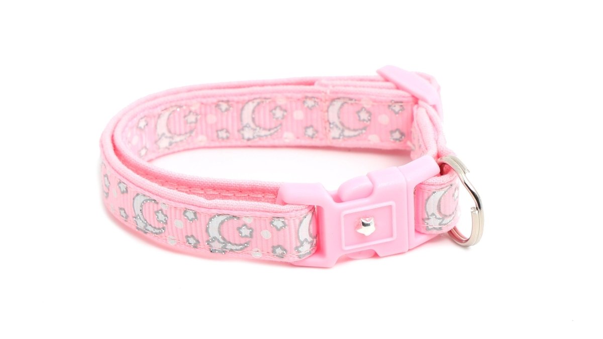 Silver Moons and Stars on Powder Pink Cat Collar - Pets Perfect