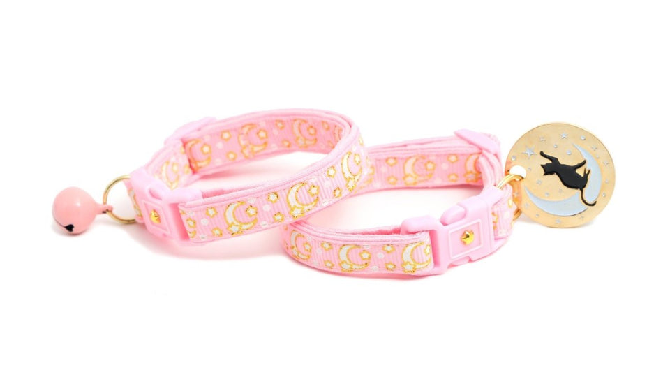 Gold Moons and Stars on Powder Pink Cat Collar, view 7