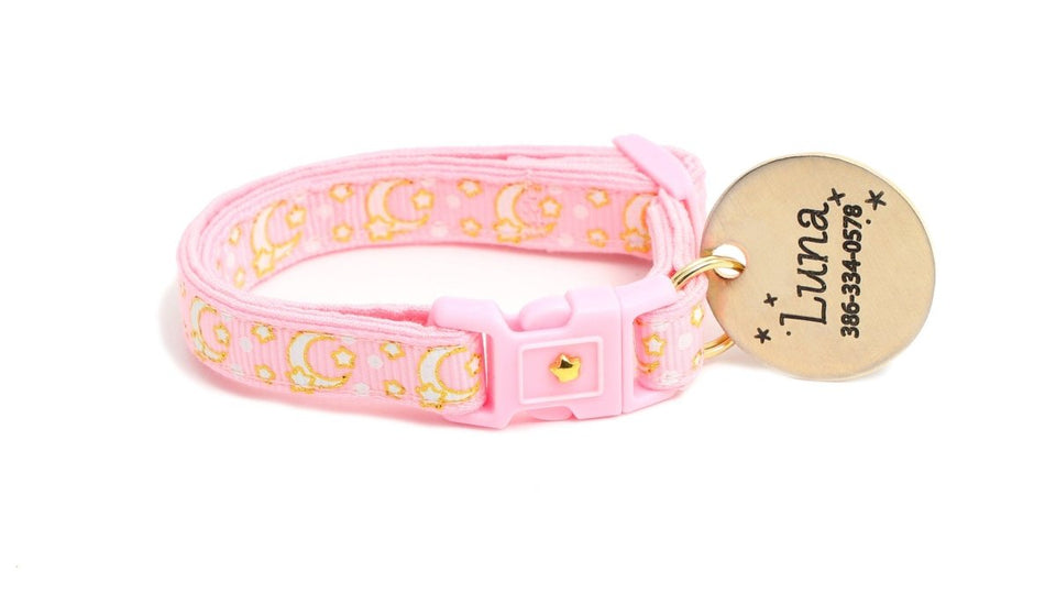 Gold Moons and Stars on Powder Pink Cat Collar, view 4