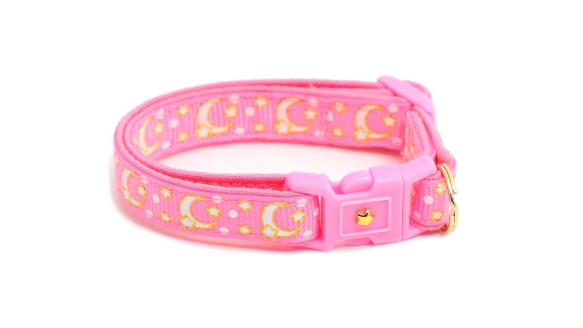 Gold Moons and Stars on Peony Pink Cat Collar - Pets Perfect