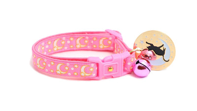 Gold Moons and Stars on Peony Pink Cat Collar