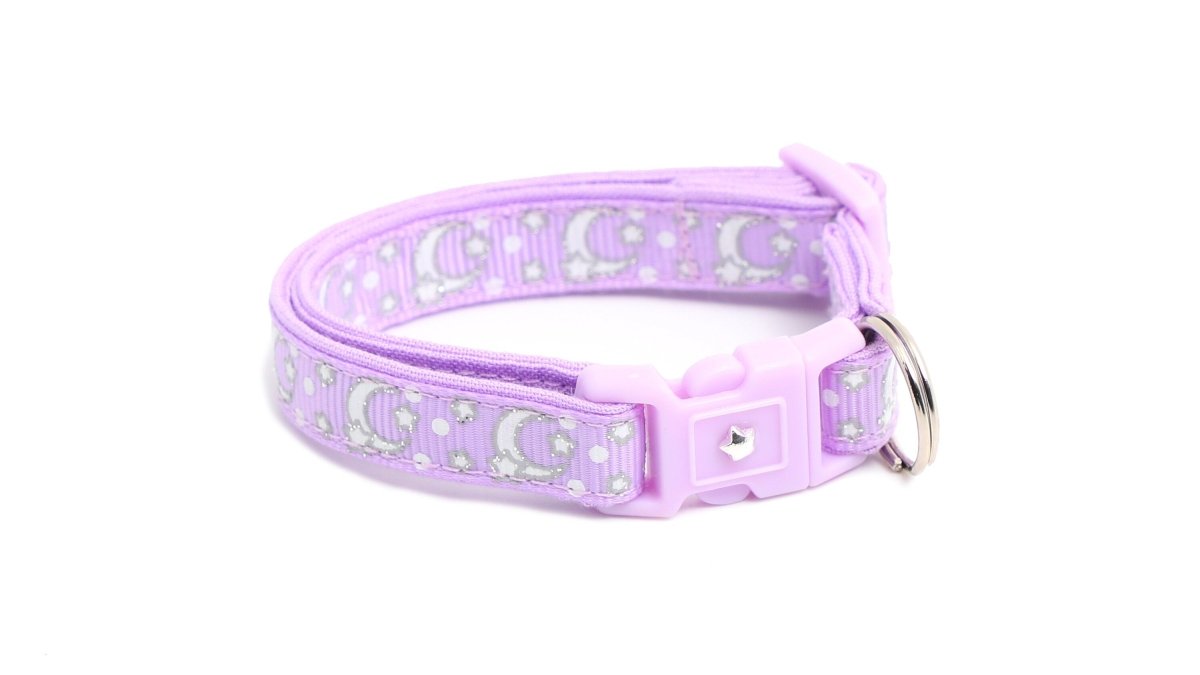 Silver Moons and Stars on Pastel Purple Cat Collar - Pets Perfect