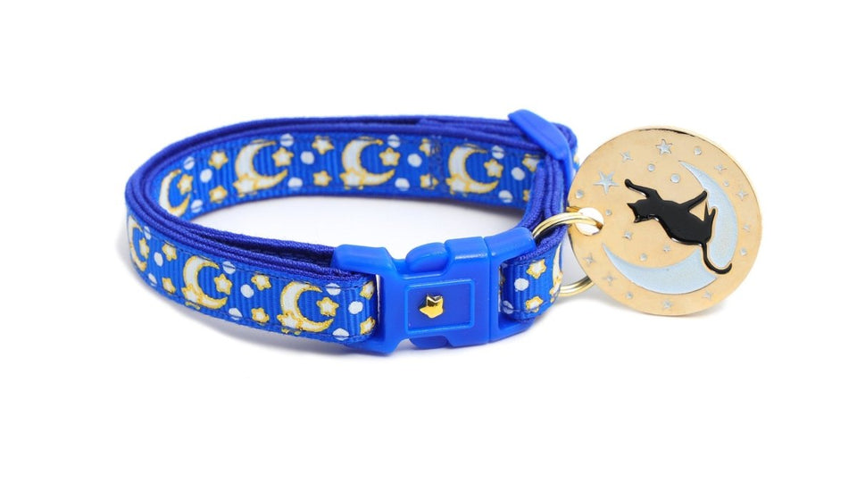 Gold Moons and Stars on Sapphire Blue Cat Collar, view 6