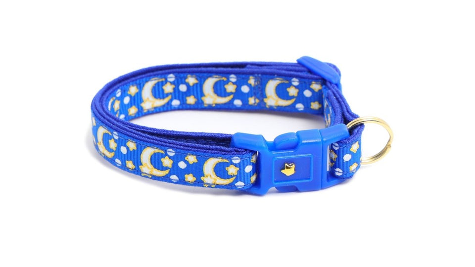 Gold Moons and Stars on Sapphire Blue Cat Collar, view 5