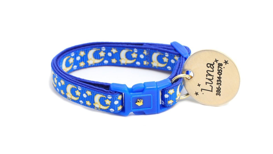 Gold Moons and Stars on Sapphire Blue Cat Collar, view 4