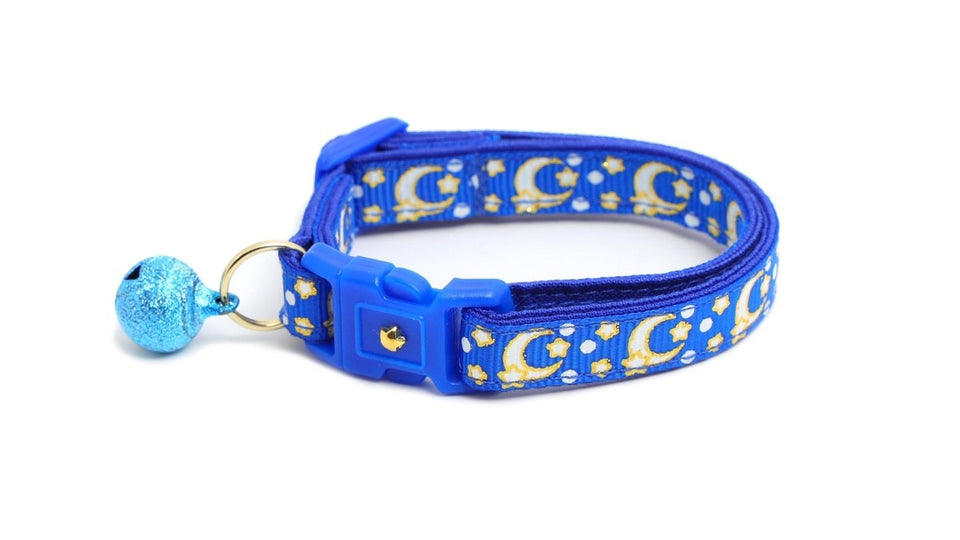 Gold Moons and Stars on Sapphire Blue Cat Collar, view 8