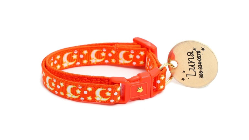 Gold Moons and Stars on Orange Cat Collar, view 2