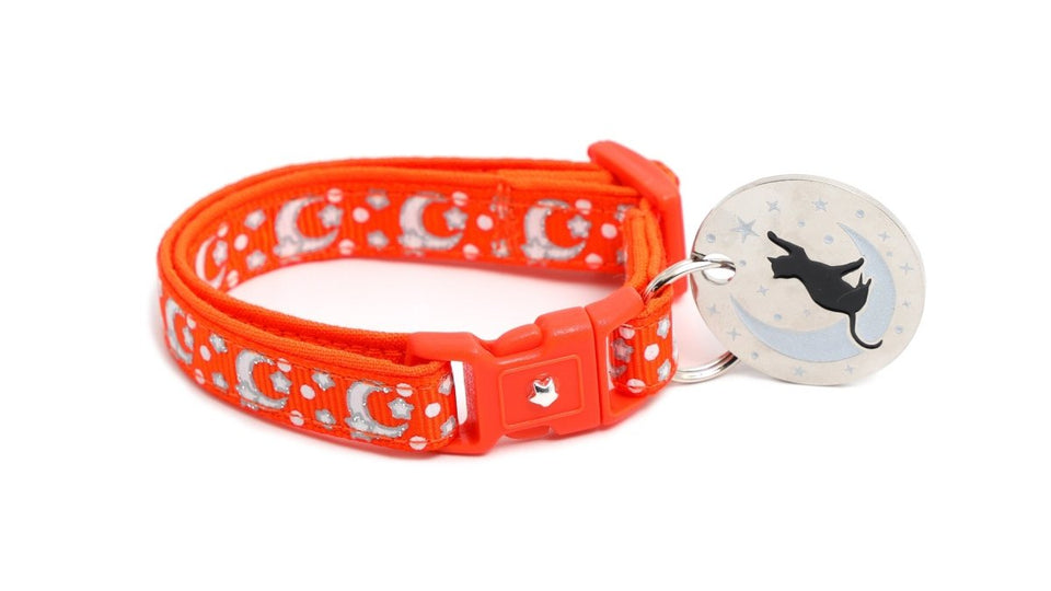 Silver Moons and Stars on Orange Cat Collar, view 8