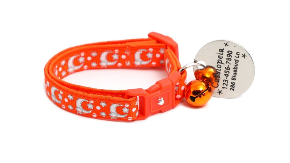 Silver Moons and Stars on Orange Cat Collar, view 6